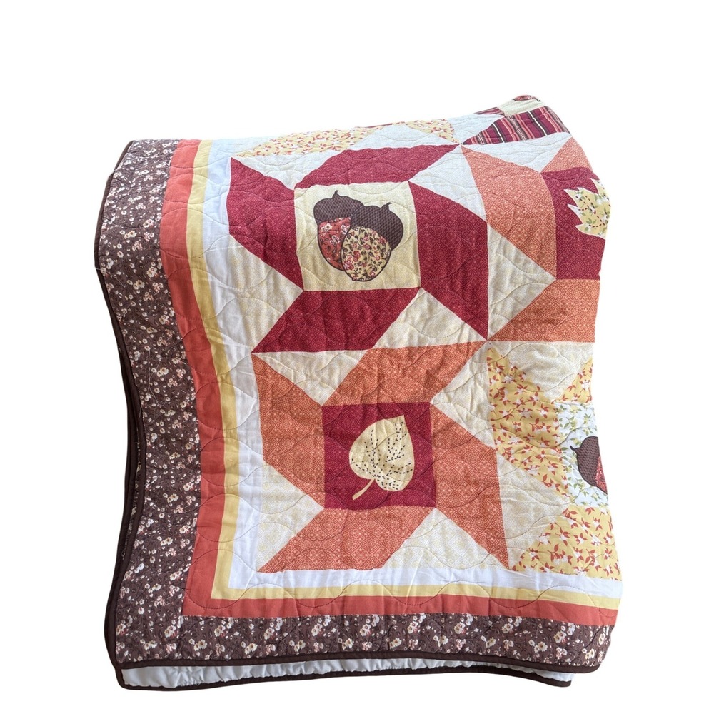 Better Homes and Gardens Harvest Pinwheel Quilt Fall Leaves Acorn Multi 63x86 - Picture 3 of 8
